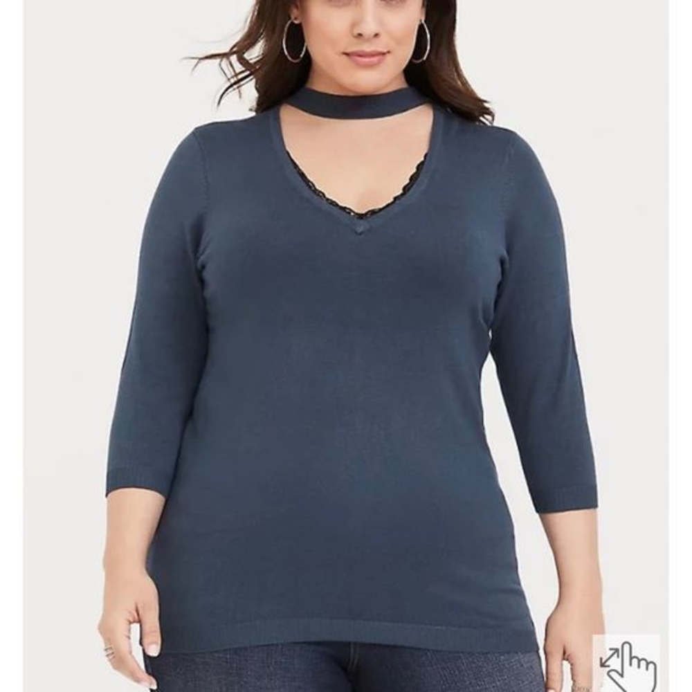 Torrid deep teal choker V neck‎ sweater 5X